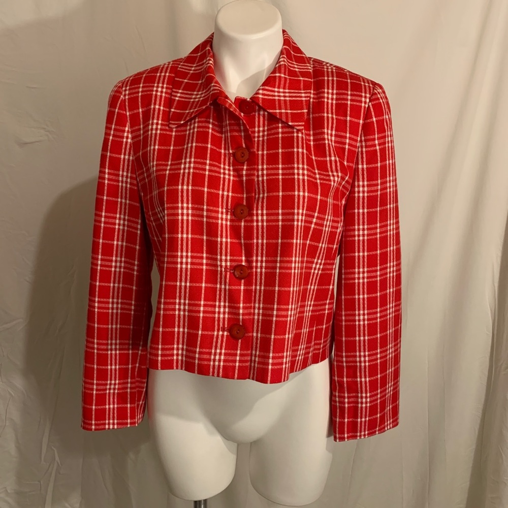 VTG Pendleton 10 Petite Red White Plaid Blazer.